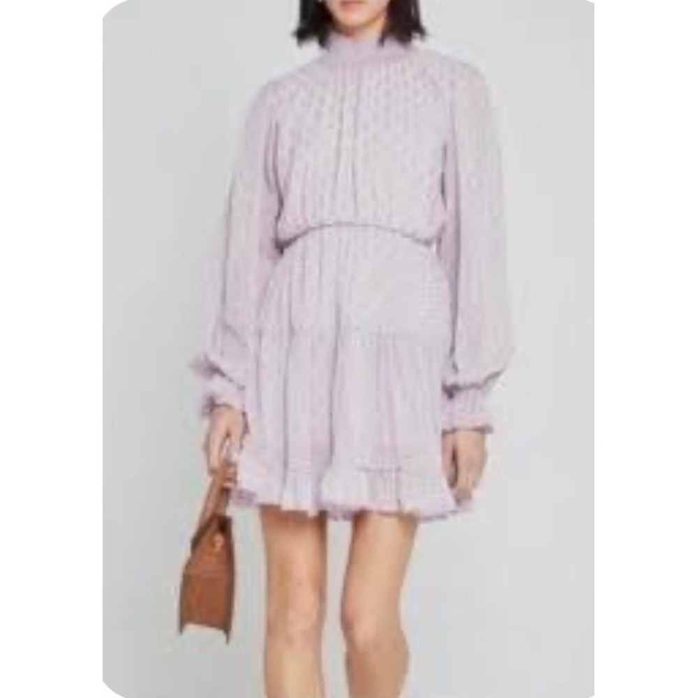o.p.t Mini Dress Women XL Lavender Excellent Gold Embroidered Smocked Tiered